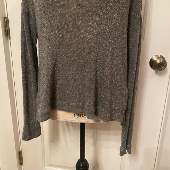 C&C CALIFORNIA TOP LONG SLEEVE TEE SILVER METALLIC BOAT NECK BATEAU SIZE S - Picture 3 of 10